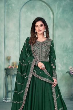 Bottle Green Ethnic Anarkali Suit with Designer Dupatta