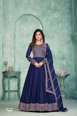 Navy Blue Designer Anarkali Gown for Festive Occasions