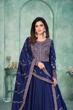 Navy Blue Designer Anarkali Gown for Festive Occasions