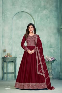 Maroon Traditional Anarkali Suit with Rich Embroidery