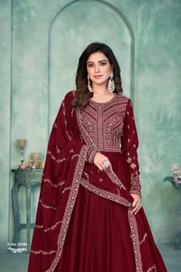 Maroon Traditional Anarkali Suit with Rich Embroidery
