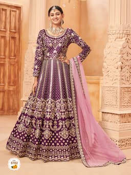 Purple Designer Anarkali Suit with Net Dupatta for Weddings