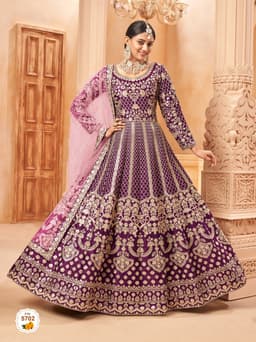 Purple Designer Anarkali Suit with Net Dupatta for Weddings
