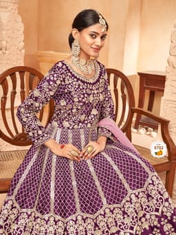 Purple Designer Anarkali Suit with Net Dupatta for Weddings