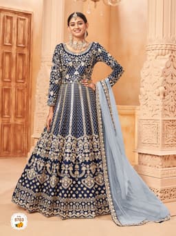 Navy Blue Traditional Anarkali Gown with Intricate Work