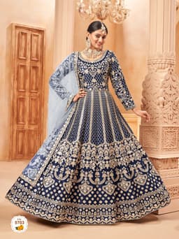 Navy Blue Traditional Anarkali Gown with Intricate Work