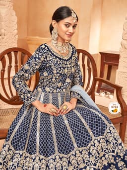 Navy Blue Traditional Anarkali Gown with Intricate Work