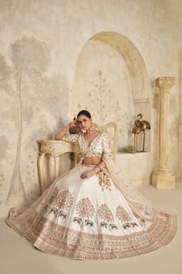Ivory Silk Embroidered Lehenga Choli with Elephant Motifs