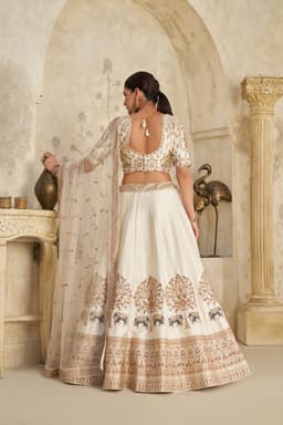 Ivory Silk Embroidered Lehenga Choli with Elephant Motifs