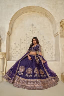 Royal Purple Silk Embroidered Lehenga Choli with Elephant Motifs