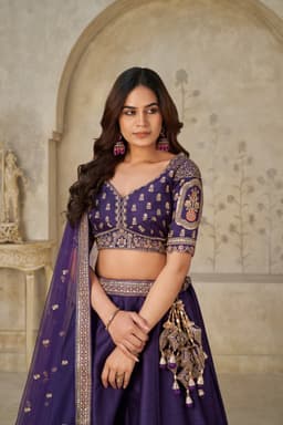Royal Purple Silk Embroidered Lehenga Choli with Elephant Motifs