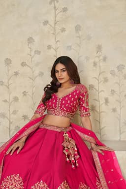 Rani Pink Silk Embroidered Lehenga Choli with Elephant Motifs