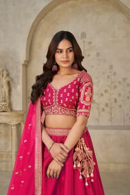 Rani Pink Silk Embroidered Lehenga Choli with Elephant Motifs