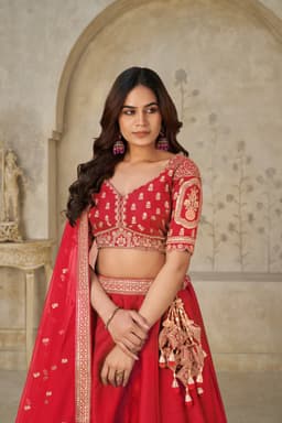 Red Silk Embroidered Lehenga Choli with Elephant Motifs
