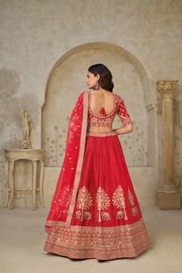 Red Silk Embroidered Lehenga Choli with Elephant Motifs