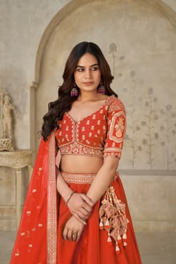 Rust Silk Embroidered Lehenga Choli with Elephant Motifs