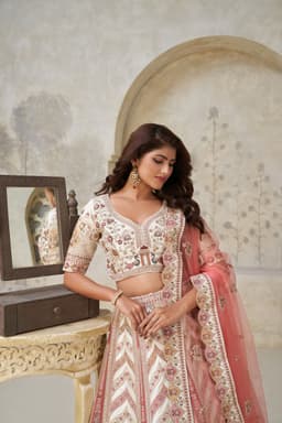 Cream Silk Heavy Embroidered Bridal Lehenga Choli with Heritage Motifs