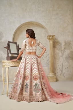 Cream Silk Heavy Embroidered Bridal Lehenga Choli with Heritage Motifs