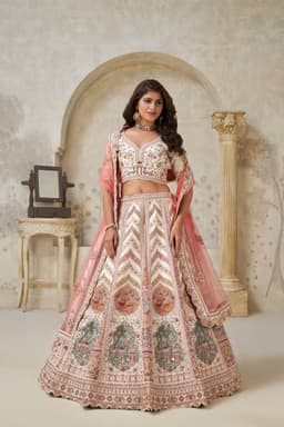 Cream Silk Heavy Embroidered Bridal Lehenga Choli with Heritage Motifs