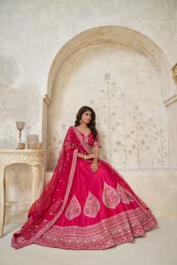 Pink Silk Embellished Lehenga Choli with Gold Work