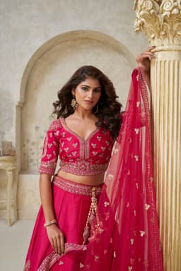 Pink Silk Embellished Lehenga Choli with Gold Work