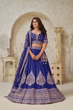 Royal Blue Silk Zari Lehenga Choli with Intricate Border Work