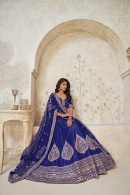 Royal Blue Silk Zari Lehenga Choli with Intricate Border Work