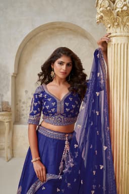 Royal Blue Silk Zari Lehenga Choli with Intricate Border Work