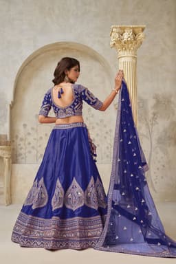 Royal Blue Silk Zari Lehenga Choli with Intricate Border Work
