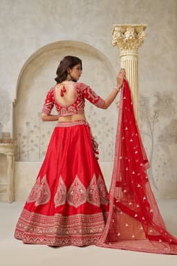 Classic Red Silk Bridal Lehenga Choli with Detailed Motif Work