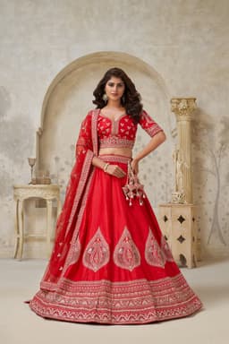 Classic Red Silk Bridal Lehenga Choli with Detailed Motif Work