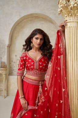 Classic Red Silk Bridal Lehenga Choli with Detailed Motif Work
