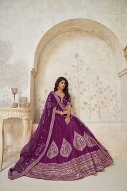 Wine Silk Embroidered Lehenga Choli with Statement Border
