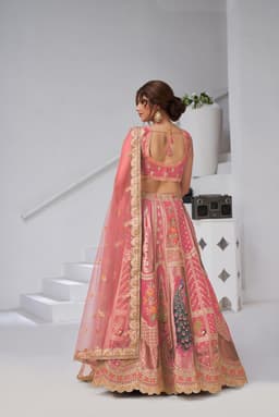 Pink Silk Lehenga Choli with Peacock Art Motifs