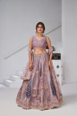 Lavender Banarasi Silk Lehenga Choli with Peacock Motifs