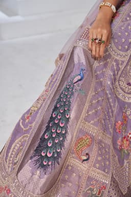 Lavender Banarasi Silk Lehenga Choli with Peacock Motifs