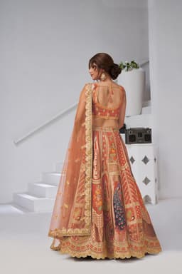 Rust Banarasi Silk Lehenga Choli with Peacock Art Motifs
