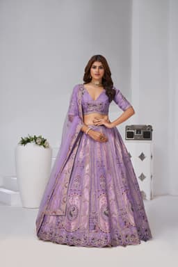 Lavender Banarasi Silk Lehenga Choli with Woven Motifs