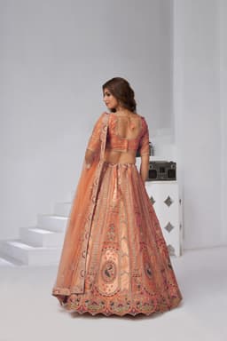 Rust Banarasi Silk Lehenga Choli with Traditional Motifs