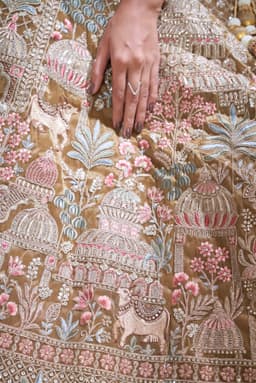 Mehendi Organza Tissue Lehenga Choli with Heritage Embroidery