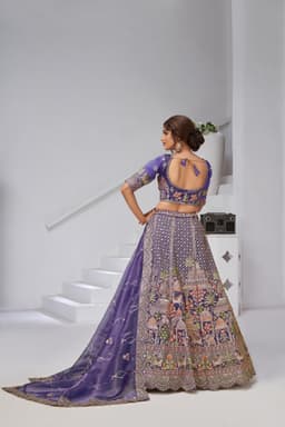 Royal Purple Organza Tissue Bridal Lehenga with Palace Embroidery