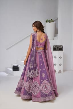 Purple Georgette Tissue Bridal Lehenga with Fine Embroidery