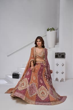 Rust Georgette Tissue Bridal Lehenga with Heavy Embroidery