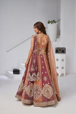 Rust Georgette Tissue Bridal Lehenga with Heavy Embroidery