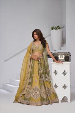 Yellow Georgette Tissue Bridal Lehenga with Elegant Embroidery