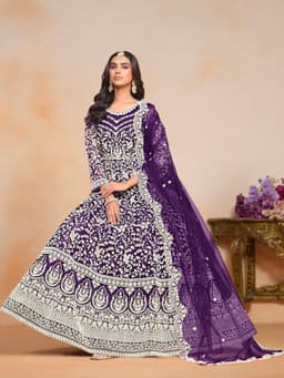 Purple Embroidered Net Anarkali Suit with Dupatta
