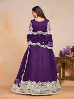 Purple Embroidered Net Anarkali Suit with Dupatta