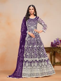Purple Embroidered Net Anarkali Suit with Dupatta