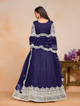 Navy Blue Embroidered Net Anarkali Suit with Dupatta