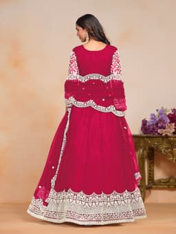 Red Embroidered Net Anarkali Suit with Dupatta